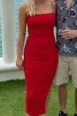 This dress is perfect! It is so comfortable and so flattering! I wore it for a wedding in Jamaica and got so many compliments. I would buy one in every color if I could. It is great and fits perfectly! - Amelia L.