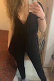 I LOVE this jumpsuit. It can be casual hanging out, or you can dress up and go out in it. It is cozy and great quality. Plunging neckline is great and I love the material! - Alysse E.