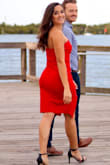 This dress is awesome! The material is thick and stretchy. This dress is super comfortable to wear. I wore it when my fiance proposed to me, it was absolutely perfect! Highly recommend!! - Bianca M.