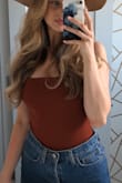 I love this top! Such a gorgeous colour. I was expecting this to be very form fitting but it came quite loose, and the straps were long so I would have sized down but the way it fits is still comfortable. - Marina P.