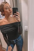 This body suit is A-MAZING! The shoulders hug just snug enough to give you a great shape on top and the rouched mesh sleeves are super pretty and slimming. Totally recommend!!! - Annie M.