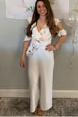 Purchased this for my bridal shower in March. Love the style and material and the way it flatters me. The only complaint is the 'V' neck line is too low (have to bobby pin it, and think too many outfits have the lines too low). Also, since I am short it looks more like a full jumpsuit instead of midi jumpsuit, which is no biggie. Overall, it's my favorite jumpsuit I've ever gotten. :) - Anna I.