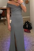 I decided to ask a Personal Attendant in my wedding to be a bridesmaid during the month of my wedding after she'd been the best confidant through the wedding planning process. Of course getting the exact matching bridesmaid dress color would be difficult since the company couldn't produce one quickly enough. I ordered this one to attempt to match Azazie Dusty Blue and found it to be very close upon arrival. The dress fits true to the measurements of my now bridesmaid and holds up nicely on the off-the-shoulder area as it has grippy edging to help keep it in place. Quality is great and material is sturdy, not thin. - Macy I.
