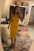 Stretchy and thick material!! So flattering. I could have ordered an xs cuz of the stretch, but glad I got the s because it was a bit more comfortable and forgiving of curves. - Nikita W.
