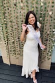 Love love this dress! Perfect for my bridal shower. A little loose on the sides of my bust and the straps were a tab bit long but overall such a cute dress! I paired it with white block heels :) - Polly W.