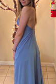 I'm 5'5 with small boobs.
The dress was amazing I got a size S I would preferred a XS just bcuz of my breast. The S was good fit I just had to tighten the straps which caused not to have a big lower back view. By tightening the straps you can still see my back. The length was long but Not good with flats or mini heels you'll be stepping on the dress A lot. Big heals will do remember I'm 5'5. - Verenice V.