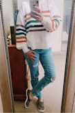 It fits perfectly for that oversized look and the earth-tone colors are amazing! Super comfy and cozy but I don't overheat in it either. - Caitlin E.