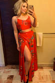 This was the first outfit I spotted that I wanted to buy for a trip to Mexico! I had to have it. When a 30% off everything code came around, I bought it. It is so amazing! It feels and looks high quality. If you're in between sizes, you can really go either way because both pieces are very adjustable. I'm not busty at all, so a medium worked great. I'm tall but definitely needed a little height on my shoes to wear this comfortably. - Jess L.