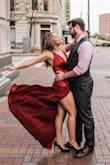 It's a gorgeous dress that was perfect for our engagement photos. It was too long for my height but I didn't think it was work tailoring. I also had to use boob tape for the deep plunge, and the slit fell more in the middle for me cause of my hips, but I love it and excited to wear it again! - Lindsey M.