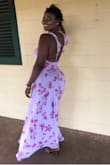 One thing about this dress is that it's so simple and yet elegant. This particular color is very becoming on dark skin, and there's room to flaunt my curves. - Sylvia