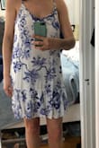 Got the Medium. Cut near top of dress wasn't best, and fabric on inside of dress sort of folded over and was visible. It is barely noticeable in picture, but I was very aware. Didn't give me much shape.
Did love the feel of the fabric, the pattern, and how light and airy it was .
Also loved the open back.
Perfect for some hot summer days/nights..just need to find a better fit and sewing job... - Brittany B.