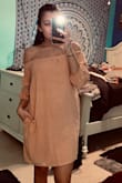 This dress is amazing, the ruffled sleeves, the material THE POCKETS. It really cannot get any better, it is so comfortable and it's the perfect fit and length. The color is absolutely stunning and will look great with a summer tan, I can't wait to wear it on vacation! - Katarina