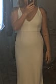 I really love the material of this dress and the simplicity of the design. I didn't want an extravagant wedding dress and I knew Lulu's would have amazing choices. I chose this because it mimics a lot of the higher end designs that I fell in love with. The fabric is heavy but stretchy and comfortable, I am only 5'3 so it definitely would need to be hemmed. I only decided to return it because I had fallen for another one of Lulu's bridal dresses. I definitely would recommend this to anyone that wants a simple affordable and high quality dress that they could easily resell or re-wear for a different occasion - Christeena S.
