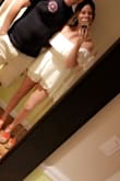 In this picture I was 140 lbs and bought a size medium, I wish I could've gotten a small but they were all out at the time. It still fit fine I just wanted it a little tighter...Overall I still loved it and now I'm super happy they have it in blue. It does wrinkle easily - Jillian W.