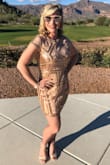 Wore it to my cousins wedding, absolutely perfect. I probably could've squeeeeezed into a small, but I didn't want it to be skin-tight and liked the look of the M much better. - Monnie T.