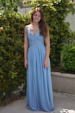 I bought this dress for a friend's wedding after they asked me to play cello during the ceremony. I had trouble finding the exact color and length I wanted, and I was honestly a bit worried that this one might be too light. However, I was thrilled to see it was perfect when I opened the package. The skirt is definitely long enough for me and I could even wear heels with it, which is something I was a little bit worried about as I am 5'7 and ordered an extra small. The fabric is light and airy all while still giving enough coverage-- it's not see-through at all and you could wear with or without a bra. Very soft, high quality fabric. I absolutely love it. Definitely give yourself time to iron it out before wearing as the fabric wrinkles easily between washes, however it hasn't been a problem for me so far. I have no complaints :) - Ashley S.
