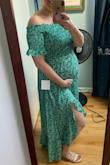 I'm 7 months pregnant and bought this dress for my baby shower. The dress is so comfortable, the print is gorgeous and the silhouette is flattering! I know I'll be able to wear it after my pregnancy too, nice and flowy! - Kelly K.