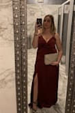 This dress is beautiful! I wore it to a wedding and got so many compliments. The material is great and the shape is perfect. My only complaint is because I'm a bit bustier I read other reviews saying to size up..I'm usually a medium but purchased a large to be safe because there was no time to return. I wish I would've stuck with my usual size and gone with the medium, it was a tad big in some areas and a little lengthy. With heels it just stopped the dress from dragging. - Mary D.