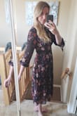 A cute mid length dress. Perfect for multiple occasions and day to day easily. The length will definitely change depending on your height so something to keep in mind. There is a black slip in this dress but the outside layer doesn't have a ton of stretch so keep that in mind when sizing waist and bust. - Tyffany A.