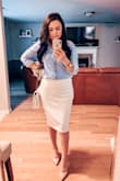 I absolutely love this skirt!  It's perfect, stretchy and not see through. Perfect white pencil skirt! - Abigail P.