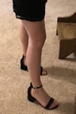 I wear a 5-6 in all shoes, and I normally wear a 6 in heels. However, these definitely run a little big, so I would recommend ordering a half or whole size down. These heels are the perfect height. Very happy with them overall! - Amie G.