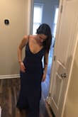 Really lovely dress! I love the fit and the material! It is a little long so I would shorten it at a tailor. Note that although it is called Slate Blue, it is not slate blue but more of a purple-ish blue. I usually wear a medium but I got a small and it fits perfect so I would suggest one size down from what you normally wear. Originally ordered it as a bridesmaid dress but the color is not Slate Blue so it doesn't work, however it's a great dress for other events! - Ana B.