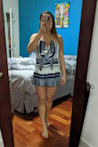 I was a little nervous about the size because many of the reviews recommended sizing up. Based on the size chart, XS made the most sense for me, which is my regular size, so I took a risk and ordered it. The fit was perfect. It is definitely snug and hugs you tightly. If you want a looser fit, I recommend sizing up but this was perfect for me. I can't wait to take this to Turks & Caicos next month! - May C.