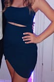 Obsessed with this dress! so cute and fit me perfectly, def true to size. perfect for weddings/formals/events. slit is not too big and give a sexier look, absolutely love it and will prob buy in more colors!! also adjustable straps really helped since I'm shorter and usually straps are long on me - Alicia L.