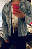 This jacket would be easy to layer long sleeves with. Very loose fitting, but doesn't look too baggy. - Juliana K.