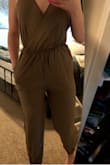 Cute jumpsuit, but wrinkles are apparent since material is very thin. Fabric is soft and light, would be best worn in warmer weather. - Juliana K.