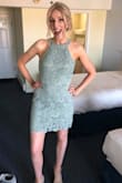 A bold color choice for myself & my fair skin, but was pleasantly surprised with the sage green. It was a beautiful soft color that was perfect for the seaside wedding i wore it to.. - Katie W.
