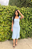 I loved this dress. It fits and molds my body perfectly and is perfect for any spring occasion. When I first received it, the seam came apart when trying on. However, Lulu's customer service was great and they paid for me to get it fixed.  It is the prettiest shade of blue. - Betty V.
