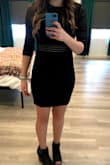 This was my first order from Lulus and i was between the small & XS. I originally ordered a small but it was a little big in the shoulders so i exchanged it for an XS which fit perfectly! The small was fine, but it was for a bachelorette party so I wanted it more form-fitting. It was too tight and i could still move around all night. It was short though and i was constantly pulling it down, but i expected that. Will wear it again! - Victoria G.