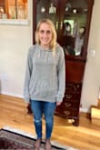 This is a really comfy hoodie. I would say it's more like a t-shirt than sweatshirt, but either way perfect for quarantine. The sleeves are pretty long on me, but that's expected due to my miniature size. - Kristin N.