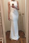 Overall a steal for $85!
The front was a little bunchy in the waist but the back was stunning! The fabric is not see through, which is important for a white dress and has some stretch so it is very comfortable. I tried it on with a shorter heel but I could have easily worn an 3-4 inch heel and it wouldn't drag on the ground.
Ultimately, I decided to return, but it was a contender! - Heather B.