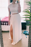 Gorgeous set! A little bit long for me (I am 5'5 and wearing 4 inch heels in this photo) so I may get it altered. Very fun and flirty, overall it should be the perfect dress for my wedding reception! - Alexandra P.