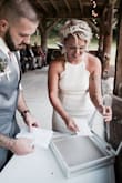 I loved wearing this as my wedding dress. My first priority in a dress was comfort & movement as I love to dance and this dress was perfect for that. I received so many compliments on it and people were shocked when I told them the price! It appears less cream and more off-white in photos, as you can see. I wore a Medium, without tailoring, though I probably could've taken the top in just a bit. So happy I went with something simply elegant, relaxed and comfortable! - Stacy E.