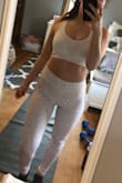 These leggings are super cute and very comfortable. I have already gotten so many compliments and they fit great. Just be careful what underwear you wear with them because they can be a little see through. - Taylor M.