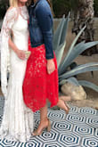 Fave wedding Guest dress I think I've ever worn, got a ton of compliments. Color is so fun, it's super flattering! I did have to take in the armpits a little, so looking back I should've ordered a small, but LOVE this dress! - Shanae P.