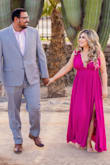 I bought this dress in the Magenta color and it worked perfectly for my engagement pictures! I wanted something bright since my pics were taken around cacti. I was between the small and medium but chose the small as it looked more form fitting at the top. I had to get it hemmed because I am short. I was impressed with the quality. I totally recommend it. - Mely S.