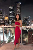 Bought in a small the first time around, since I'm usually the model's measurement. Exchanged for the xs, which is my usual size. Fits so well, stretchy, so the xs wasn't tight. Love it! - Christina N.