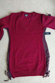 I ordered 3 sweater dresses from Lulus all in size medium. The other two fit as shown on the model. This one, however, is very big and hangs like a bag on me. I laid the "Cozy on Up Wine Red v-neck sweater dress" on top of this dress to show the difference in sizing. Also, the "dusty purple" looks more like brown to me. I couldn't make this one work but it was a final sale. - Sharon M.