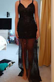 I ordered this dress to replace my prom dress since I wanted a different fit. Sadly, I'll be returning it. The dress looks beautiful in the pictures, but the glitter is glued rather than sewn on, which makes it fall off and makes the material of the dress incredibly scratchy. It also isn't as tightly fitting as expected, so the dress just ends up looking like a sad, droopy, low-quality version of the pictures shown. Would not recommend buying if you're looking for a comfortable, nice-looking dress. - Paula V.