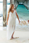 This dress was perfect for our Hawaii beach engagement photo shoot. Sometimes it is so hard to find a white dress. The dress was not see through and easy to climb rocks and fences to get to our photo spot. The straps were a little long for me and slipped off once or twice. Nothing but amazing compliments! - Kimberly C.