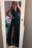 A couple months prior to when we were supposed to have prom I asked my father what color dress he thought I would look good in.  He said green. My first reaction was "green! that's not a pretty color, he had told me that a green dress would compliment my very green eyes" However, I decided to go to a bridal/prom shop and saw a stunning dress on another gal. It was beautiful on her and I wanted it too. So we ended up ordering this very expensive dress, 2 months later it came in, I tried it on, and it wasn't me. It didn't look, fit, like it should, it wasn't my dress... recently, my father was in a terrible boating accident on the Winnebago River.. he hasn't been found. I wanted to find a dress that he would want to see me in. I came across this one! And I bought it in the spur of the moment.  First off, it was 1/8 of what I would have paid for the other dress ! As soon as it came in and I slipped it out of the package I fell in LOVE! The material is amazing and it fits perfectly. Thank you !!!! - Makenna S.