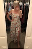 This is such a cute dress! I wasn't sure if the length would look right on me since I'm short but I think with the slits it works! My only small complaint is that I wish the off the shoulder straps were more functional. Instead they are really just there for looks so it feels more like a strapless dress. I would still recommend to others though and can't wait to wear it to the winery for my bachelorette party! - Hannah B.