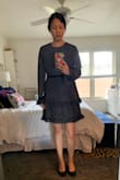 I love this dress and plan to wear to work, but could also wear for a night out! My measurements rarely ever add up to what size charts suggest (ex: waist measurement suggests size L 10/12, hips= M 6/8) but I'm almost always a size small, sometimes medium depending on the brand/fit of the item, so I rely heavily on reviews that include measurements/photos. Because I have a larger waist and other reviews said the waist is not elastic, I sized up to a medium. I'm glad I went with the medium, I think the small would have been a bit snug. Also of note, I found the sleeves to be a bit long (I think others also mentioned this in reviews), but it doesn't bother me enough to return. - Alexia K.