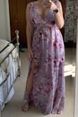 It's such a pretty dress but the low cut is verrrrry revealing with a large chest. I bought this dress for engagement photos but ended up returning and exchanging for something more conservative. - Kelly K.