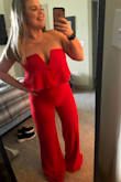 Great fit. A bit of stretch to the material. Super flattering. Obviously needs to be hemmed - Amanda K.