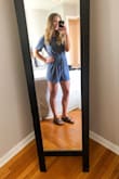 This fits so nicely! The shorts aren't too short (I have a longer torso than legs) and I love the waist tie and how it accentuates    it. I have got larger/more muscular thighs and was pleasantly surprised. Give this romper a try!! I opted for size small because I don't like my closes super tight fitting and I read a review that it shrank in the wash for someone. - Alanna J.